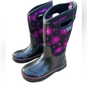 BOGS Boots Youth Size 1 Black Purple Classic Watercolor Waterproof Floral Winter